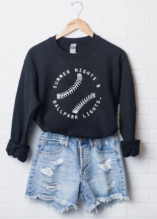 Summer Nights Ballpark Lights-Sweatshirt-Black